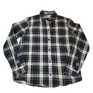 LL Bean XS Womens Green and Blue Flannel Shirt